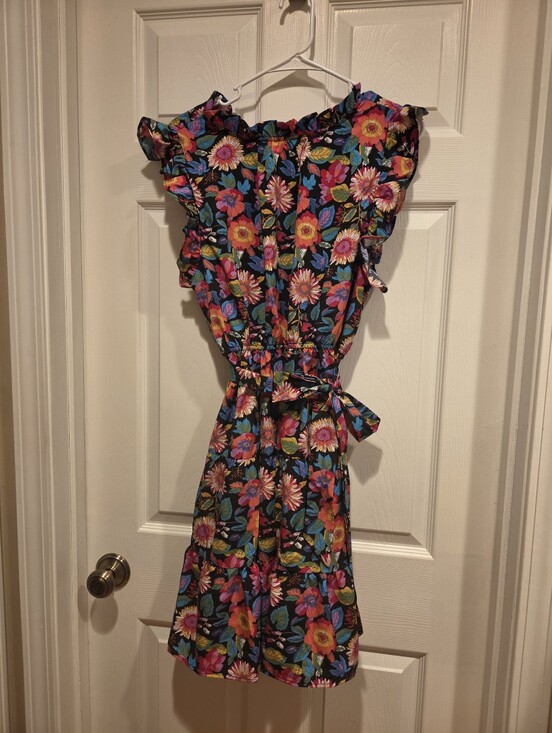 Shop The Mint Dresses & Skirts - Floral Ruffle Midi Dress in Black with Multicolor Print
